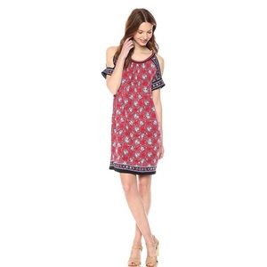 NEW Max Studio Womens Red Floral Print Cold Shoulder Shift Dress Size L